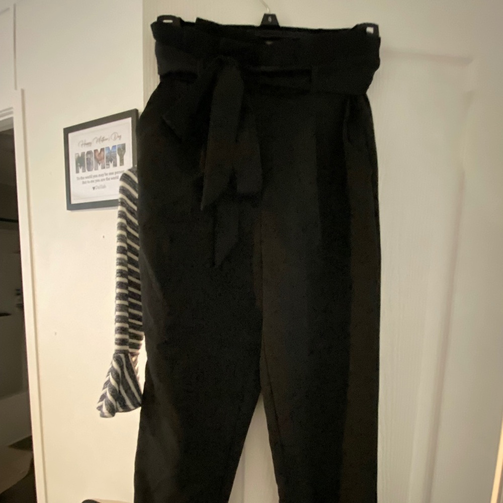 Black ankle paperbag pants
